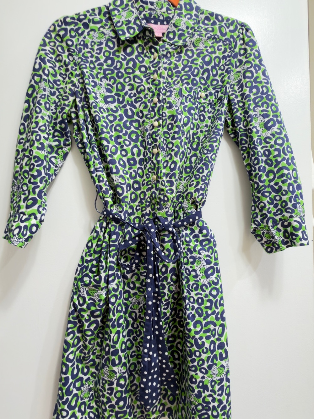 Lilly Pulitzer Navy, Lime Green and White Printed Collared Shirt